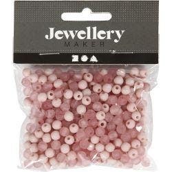 Plastic Beads, dia. 6 mm, hole size 2 mm, rose, 40 g/ 1 pack