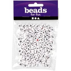 Letter Beads, size 7 mm, hole size 1,2 mm, white, 25 g/ 1 pack