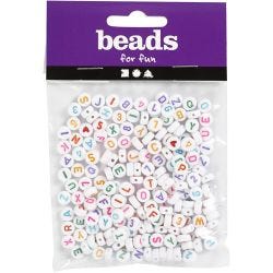Letter Beads, size 7 mm, hole size 1,2 mm, white, 25 g/ 1 pack