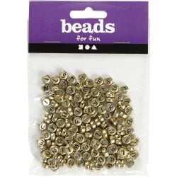 Letter Beads, dia. 7 mm, hole size 1,2 mm, gold, 21 g/ 1 pack
