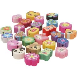 Animal and flower beads, dia. 10 mm, hole size 1,5 mm, 200 asstd./ 1 pack