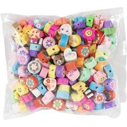 Animal and flower beads, dia. 10 mm, hole size 1,5 mm, 200 asstd./ 1 pack
