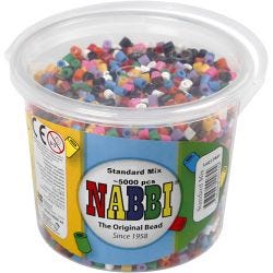 Fuse Beads, size 5x5 mm, hole size 2,5 mm, medium, standard colours, 5000 asstd./ 1 bucket