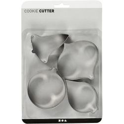 Cookie cutters, bell, bauble, raindrop, prism, H: 8 cm, 4 pc/ 1 pack
