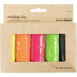 Modelling Clay, H: 9,5 cm, neon colours, 5x80 g/ 1 bucket