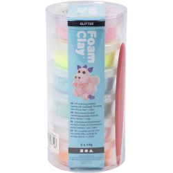 Foam Clay®, glitter, pastel colours, 6x14 g/ 1 pack