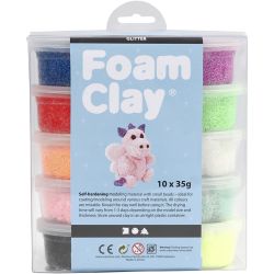 Foam Clay®, glitter, assorted colours, 10x35 g/ 1 pack