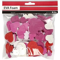 EVA Foam Hearts, size 20-50 mm, thickness 2 mm, assorted colours, 200 asstd./ 1 pack