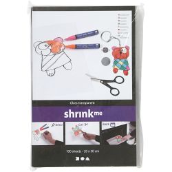 Shrink Plastic Sheets, sheet 20x30 cm, thickness 0,3 mm, gloss transparent, 100 sheet/ 1 pack