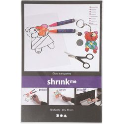 Shrink Plastic Sheets, sheet 20x30 cm, thickness 0,3 mm, gloss transparent, 10 sheet/ 1 pack