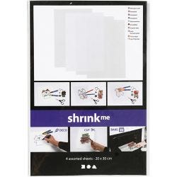 Shrink Plastic Sheets, sheet 20x30 cm, thickness 0,3 mm, gloss transparent, matt transparent, matt white, 4 sheet/ 1 pack