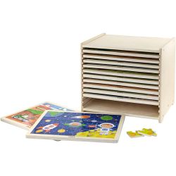 VIGA jigsaw puzzle rack with 12 puzzles