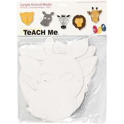 Jungle Animal Masks, H: 22,5-25 cm, W: 20,5-22,5 cm, 230 g, white, 16 pc/ 1 pack