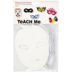Masquerade Masks, H: 8,5-19 cm, W: 15-20,5 cm, 230 g, white, 16 pc/ 1 pack