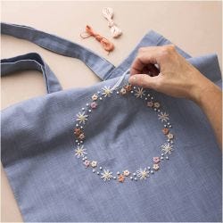 DIY Kit Broderi, Mulepose, dueblå, 1 pk.