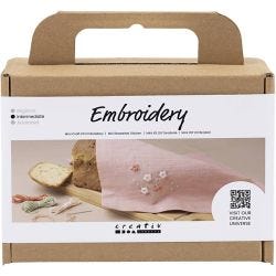 Mini Craft Kit Embroidery, Fabric napkin, dusty rose, 1 pack