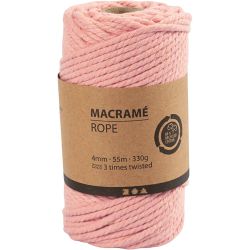 Macramé cord, L: 55 M, dia. 4 mm, rose, 330 g/ 1 roll