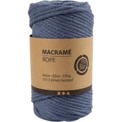 Macramé cord, L: 55 M, dia. 4 mm, blue, 330 g/ 1 roll