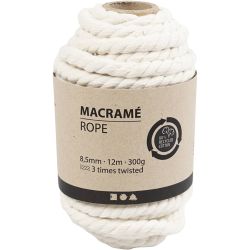 Macramé rope, L: 12 M, dia. 8,5 mm, off-white, 300 g/ 1 roll
