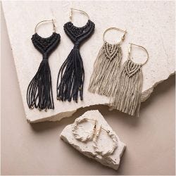 Mini Craft Kit Macramé, Earrings, black, olive-brown, sand, 1 pack