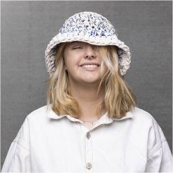Craft Kit Crochet, Chunky Bucket Hat, blue, light natural, yellow, 1 pack