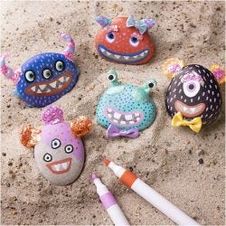 Craft Kit Stone Decoration, Monster, assorted colours, 1 pack