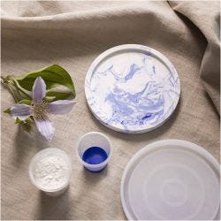 Craft Kit Resin Casting, Round Tray with Marbling, blue, white, 1 pack