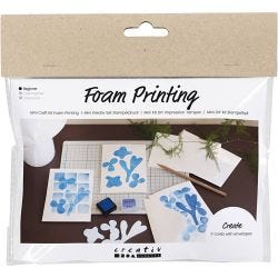 Mini Craft Kit Foam Printing, Card with design, white, off white, 1 pack