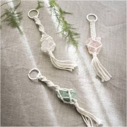 Mini Craft Kit Macramé, Key rings, matt transparent, dusty green, dusty rose, light natural, 1 pack
