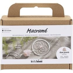 Mini Craft Kit Macramé, Dreamcatcher with rose quartz crystal, light rose, white, 1 pack