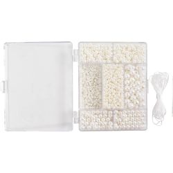 Craft Mix Jewellery, Necklace and bracelet, white - mother-of-pearl, 1 pack