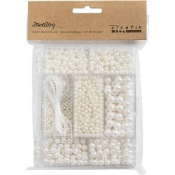 Craft Mix Jewellery, Necklace and bracelet, white - mother-of-pearl, 1 pack
