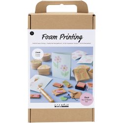 Craft Kit Foam Printing, Decorated boxes and cards, beige, mid-green, mint, clear red, 1 pack