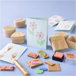 Craft Kit Foam Printing, Decorated boxes and cards, beige, mid-green, mint, clear red, 1 pack