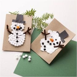 Mini Craft Kit Decoration, Christmas cards with snowmen, black, brown, mid-orange, white, 1 pack