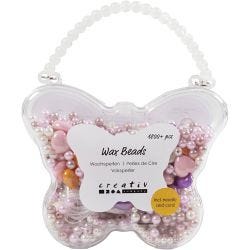 Wax Beads, hole size 1,3-2,5 mm, pastel orange, soft rose, light lilac, mother-of-pearl, 127 g, 1 pack