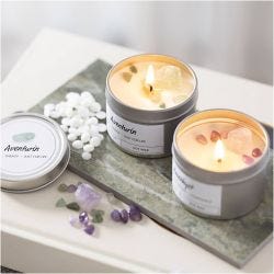 Mini Craft Kit Candle Making, Soy candle with aventurin and amethyst, cream, off white, 1 pack