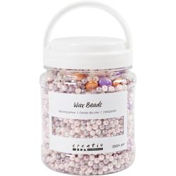 Wax Beads, hole size 1,3-2,5 mm, pastel orange, soft rose, light lilac, mother-of-pearl, 425 g, 700 ml/ 1 tub