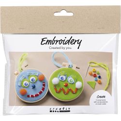 Mini Craft Kit Embroidery, Faces, blue, green, 1 pack