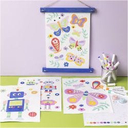 Craft Kit Colouring, Butterfly and robot, happy colours, 1 pack