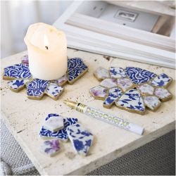 Craft Kit Kintsugi, Coaster, blue, gold, light red, white, 1 pack