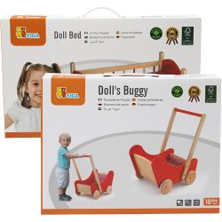 VIGA doll’s bed and wooden doll's pram