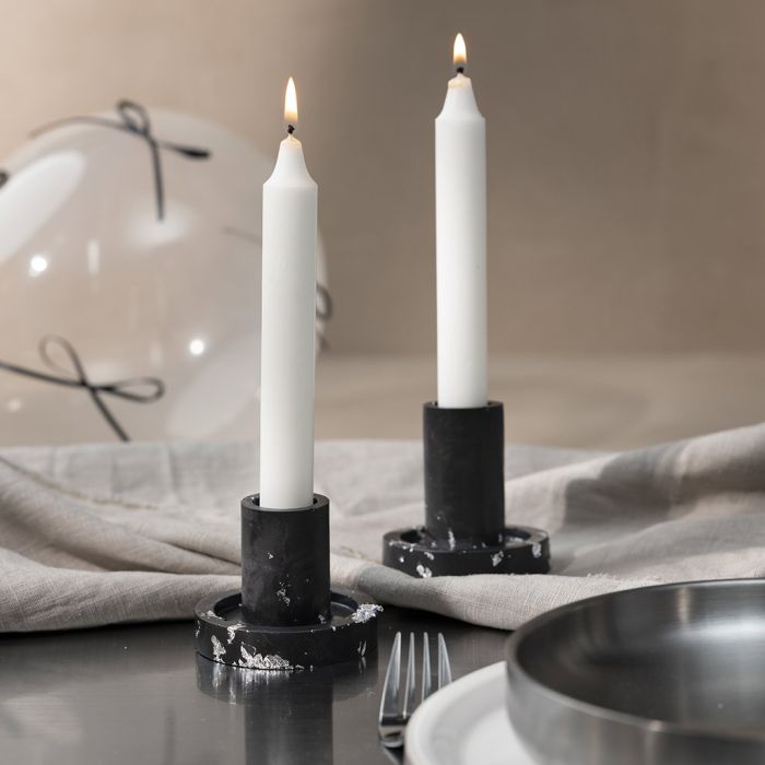 Black resin candle holders with silver leaf