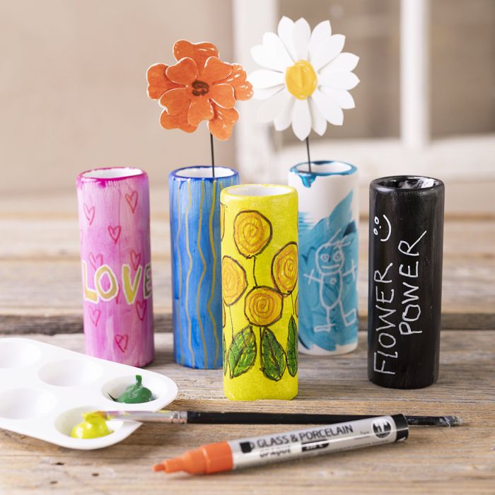 Terracotta vases with everlasting flowers