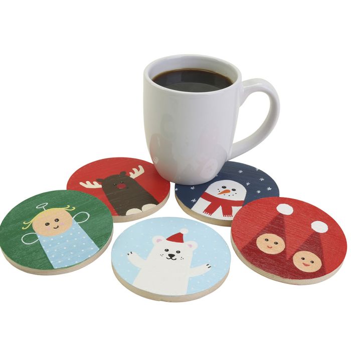 Cute wooden drink coasters with Christmas figures