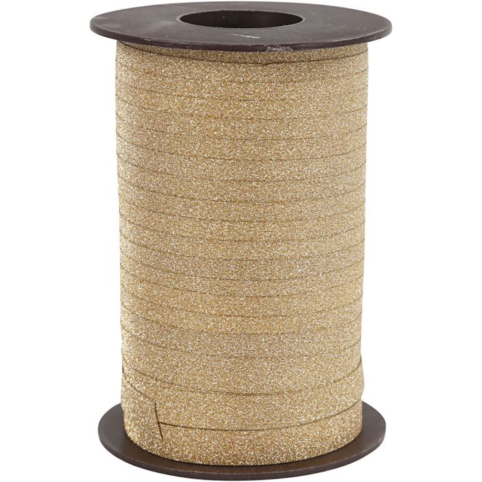 Curling Ribbon, W: 10 mm, glitter, gold, 100 m/ 1 roll