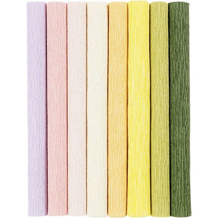 Crepe Paper, sheet 25x60 cm, Crêpe ratio: 180%, 105 g, pastel colours, 8 sheet/ 1 pack