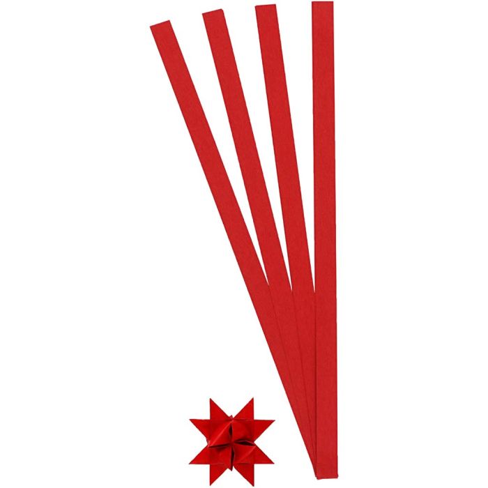 Paper Star Strips, L: 45 cm, dia. 4,5 cm, W: 10 mm, red, 100 strips/ 1 pack