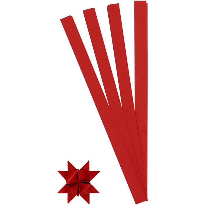 Paper Star Strips, L: 45 cm, dia. 6,5 cm, W: 15 mm, red, 100 strips/ 1 pack