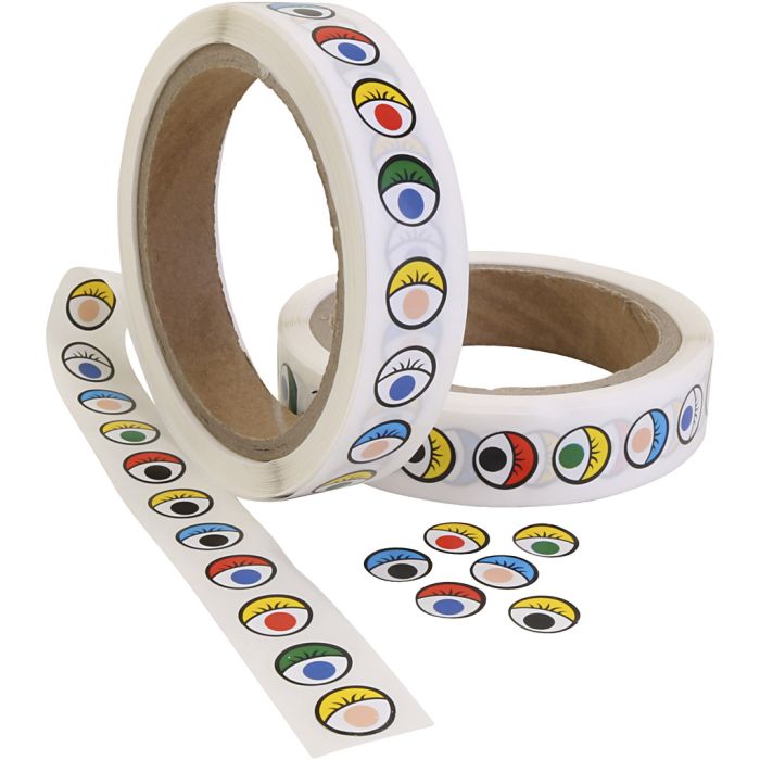 Sticker eyes, dia. 13 mm, assorted colours, 2000 pc/ 1 pack